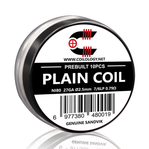 10pcs Coilology Pre-built Plain Coil – 27ga Ni80 7/6lp ID:2.5mm 0.79ohm - 1Pack
