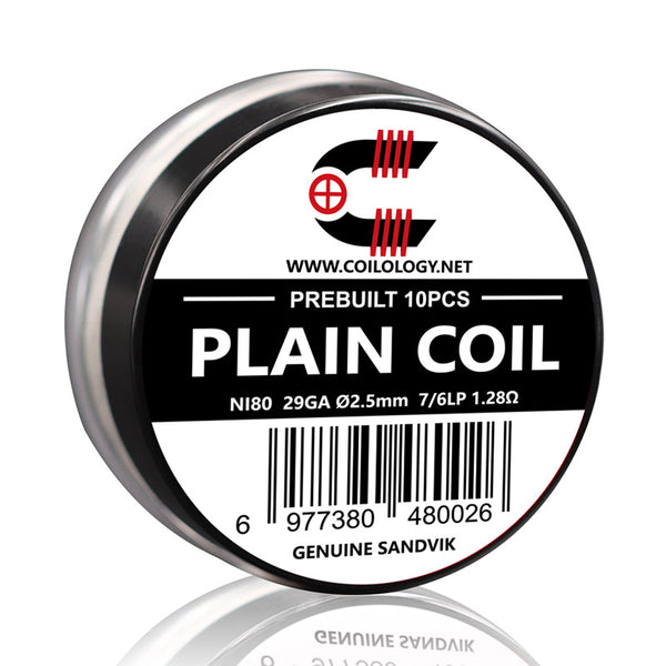 10pcs Coilology Pre-built Plain Coil – 29ga Ni80 7/6lp ID:2.5mm 1.28ohm - 1Pack
