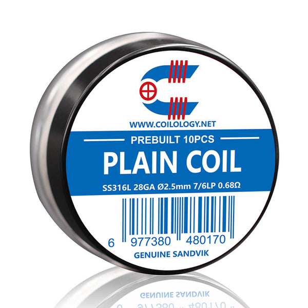10pcs Coilology Pre-built Plain Coil – 28ga SS316L 7/6lp ID:2.5mm 0.68ohm - 1Pack
