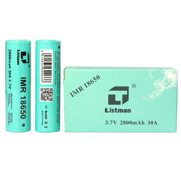 2pcs Listman IMR 18650 2800mAh 30A Flat Top Li-ion Rechargeable Battery
