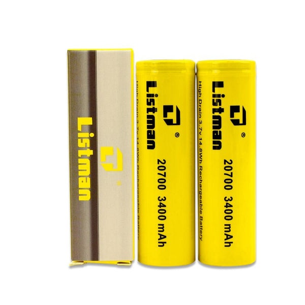 2pcs Listman IMR 20700 3400mAh 40A Flat Top Li-ion Rechargeable Battery
