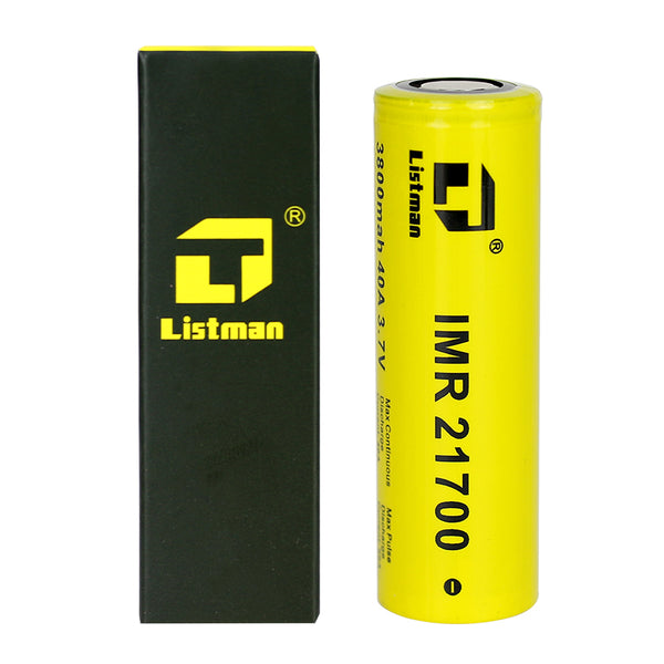 2pcs Listman IMR 21700 3800mAh 40A Flat Top Li-ion Rechargeable Battery
