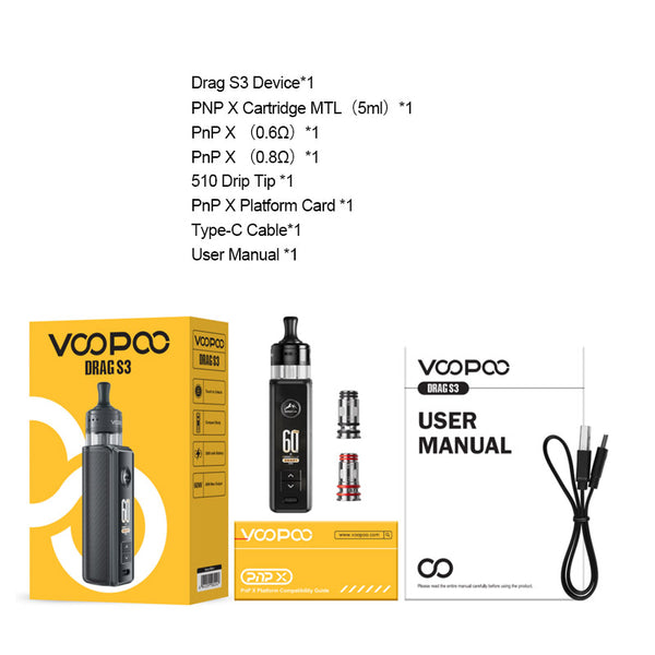 Voopoo Drag S3 60W Box Mod Kit with PnP X Cartridge MTL Pod 3000mAh 5ml – Voopoo Drag S3 60W Box Mod Kit with PnP X Cartridge MTL Pod 3000mAh 5ml
